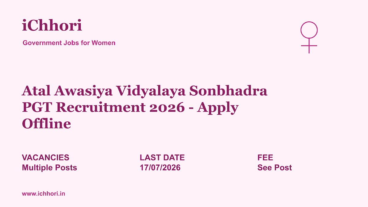 Atal Awasiya Vidyalaya Sonbhadra PGT Recruitment 2026 - Apply Offline - iChhori