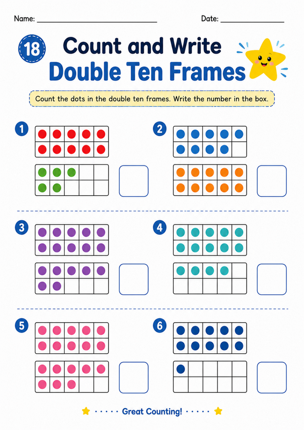 Count and Write Double Ten Frames Worksheet