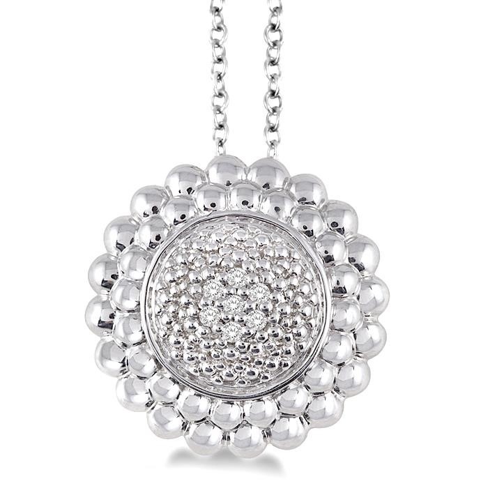 Silver Round Bead Diamond Pendant