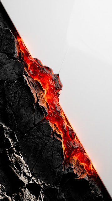 Minimalist Black Rock and White Surface Split by Glowing Magma - Free mobile Wallpaper