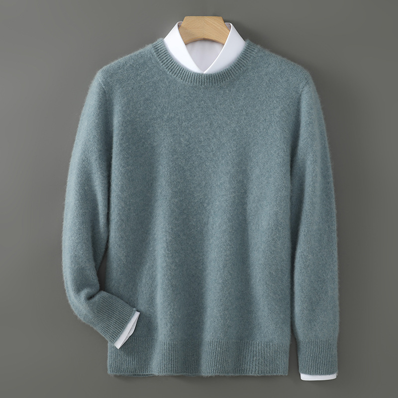 Men's Wool Sweater, Round Neck, Solid Color, Business Casual
