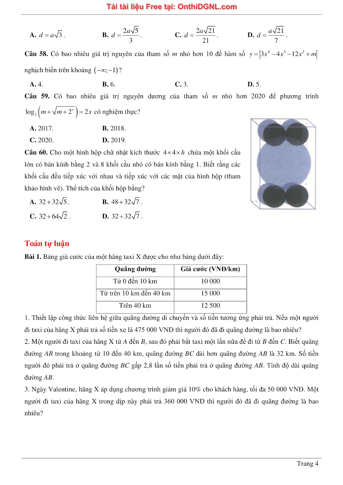 475 bài tập môn Toán - Ôn thi ĐGTD ĐH Bách Khoa Hà Nội Phần 1