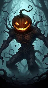 Jack O'Lantern Treeman Monster in Spooky Forest