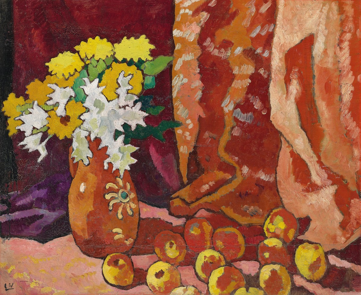 Bouquet à la cruche marron et aux pommes circa 1944