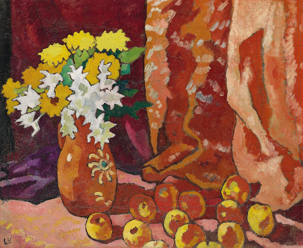 Bouquet à la cruche marron et aux pommes circa 1944