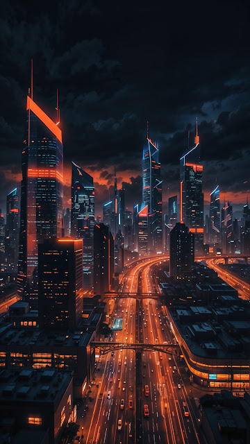 Futuristic City with Glowing Skyscrapers at Night - Free mobile Wallpaper