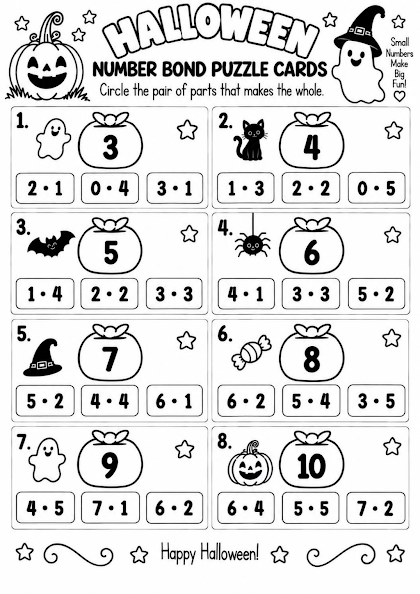 Halloween Number Bond Puzzle Cards