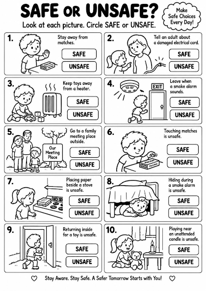 Safe or Unsafe Fire Choices Worksheet