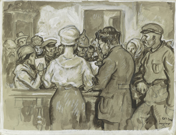 Kalenin president of Soviet Russia receiving and listening to the appeals and co