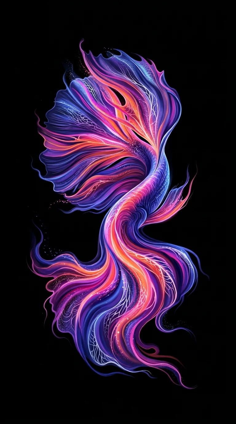 Abstract Swirling Colorful Paint Silhouette like Betta Fish Fin Wallpaper - Free 8K and 4K mobile Wallpaper Background