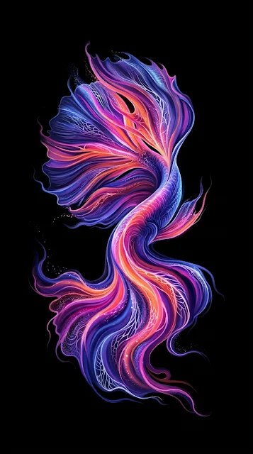 Abstract Swirling Colorful Paint Silhouette like Betta Fish Fin Wallpaper