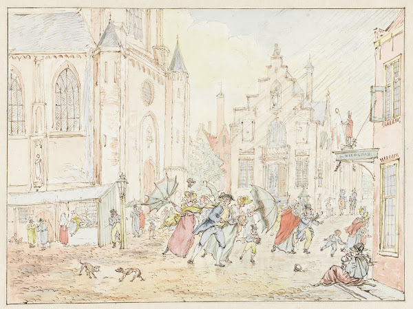 Plein met mensen in de regen 1782   1837