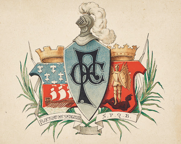 Initials POC flanked by coat of arms of the cities of Paris and Brussels