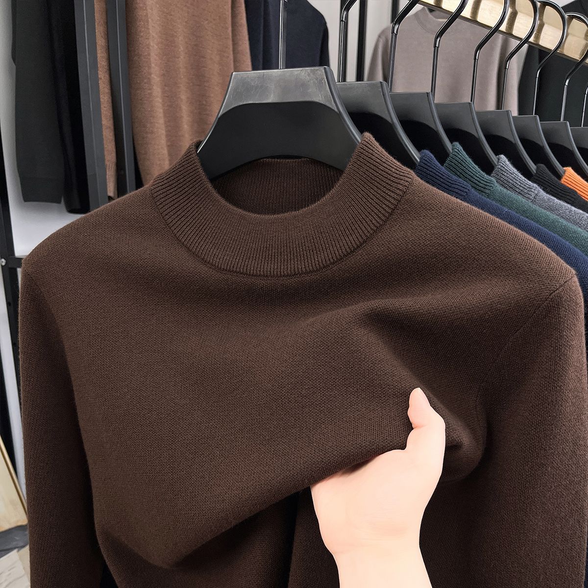 Men's Wool Pullover, Stand-Up Collar, Padded