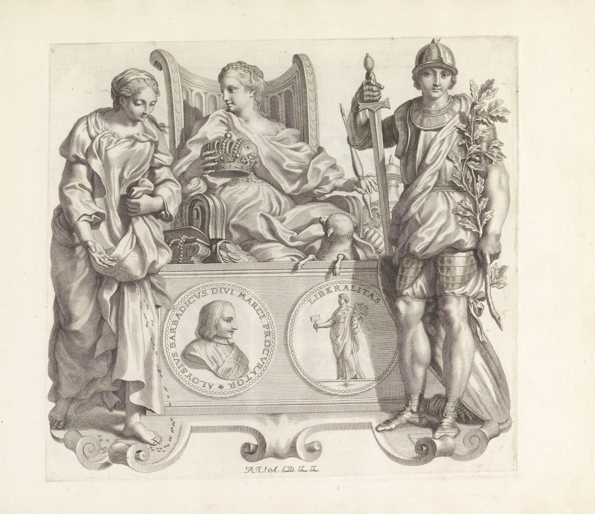 Portret van Alvise Barbarigo en de personificaties van Vrijgevigheid Rijkdom en