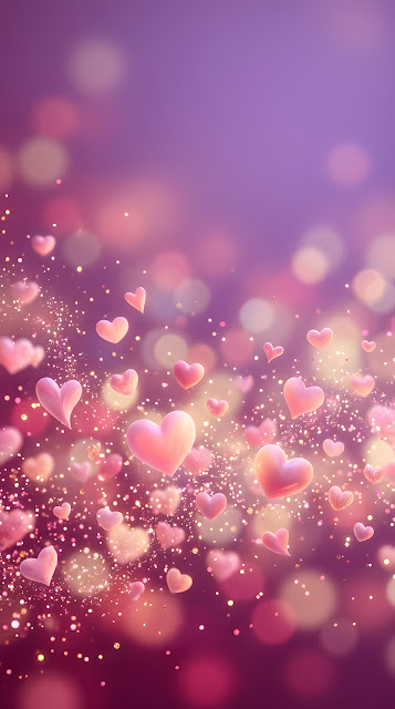 Floating Pink Hearts and Glitter Bokeh Background - Free mobile Wallpaper