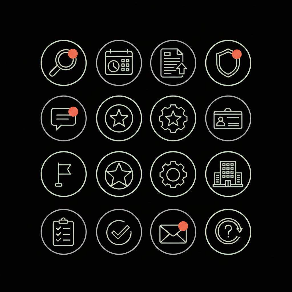 Minimalist vector checklist infographic with 12 icon-only action steps for handling deleted Google reviews on a full-bleed black background using Social Success Hub brand colors