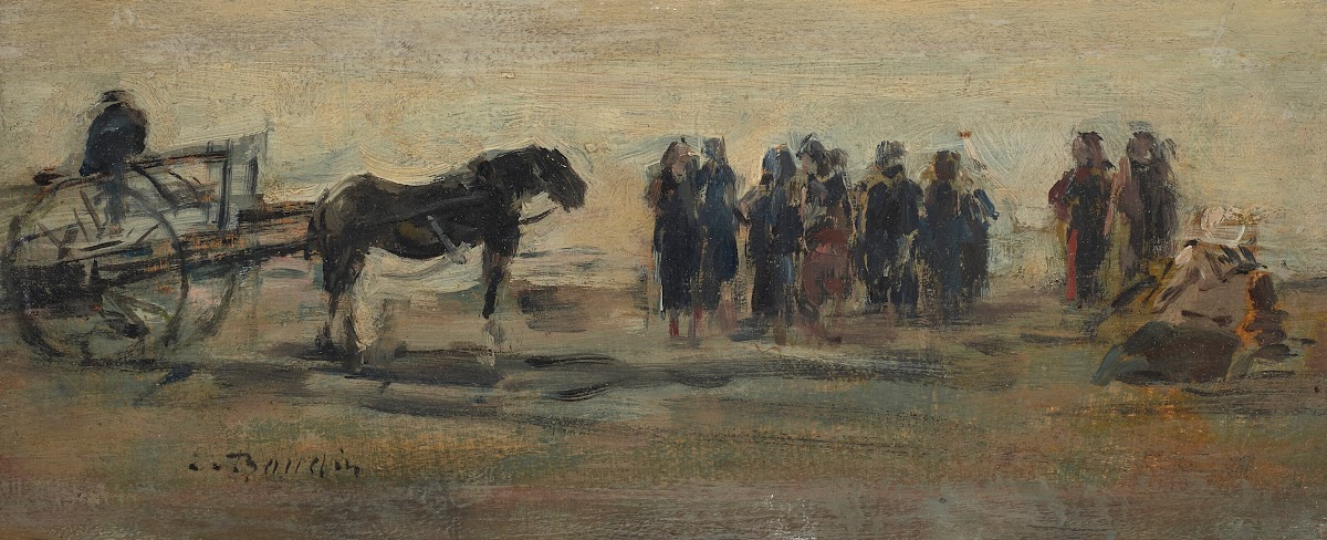 Berck Chariot et pêcheuses sur la plage circa 1875 1878