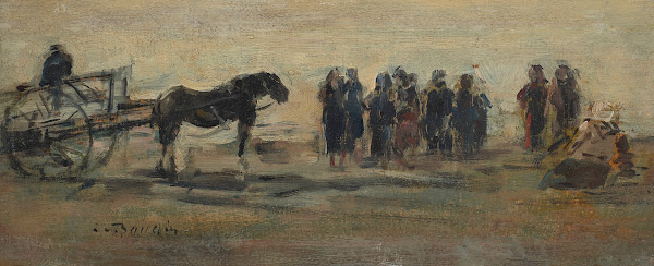 Berck Chariot et pêcheuses sur la plage circa 1875 1878