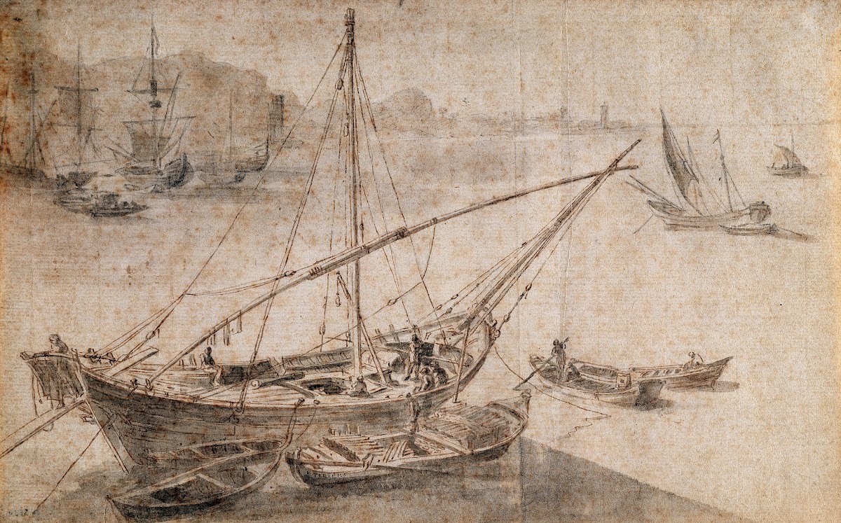 Tartane van de Middellandse Zee in een haven tijdens het verslaan van een lading