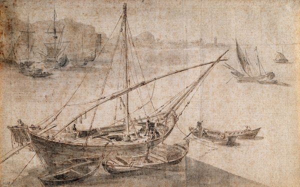 Tartane van de Middellandse Zee in een haven tijdens het verslaan van een lading