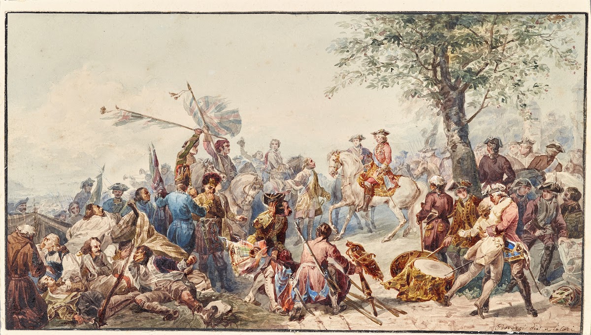 Englischer Feldherr und Soldaten auf Hügel 1870