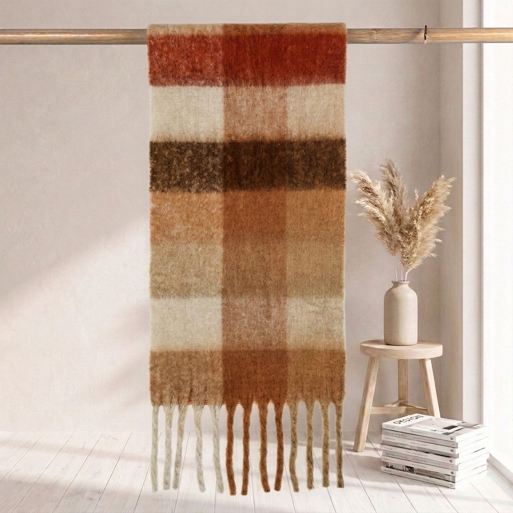Karierter Schal in Mohair-Optik, warm für Herbst und Winter