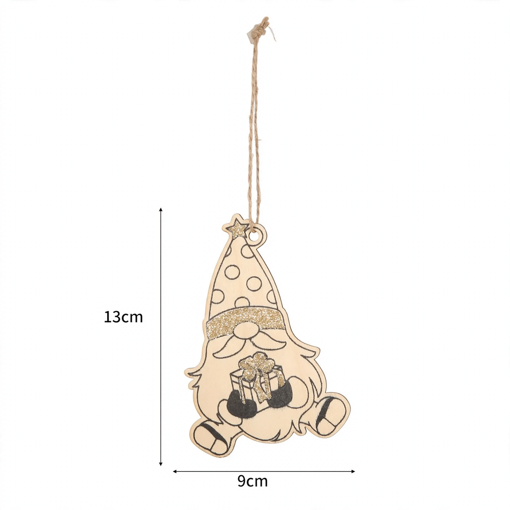 Christmas wooden pendant with reindeer and gnome design