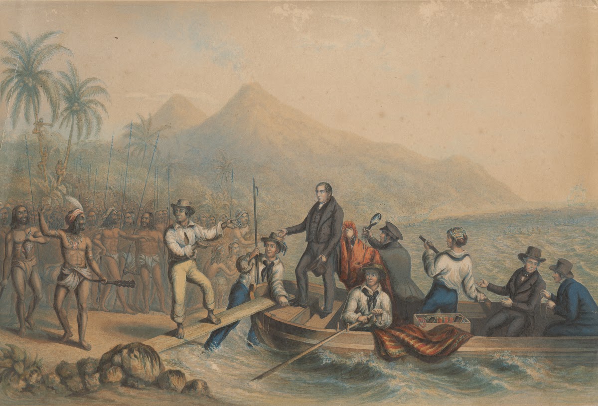 The Reception of the Rev J Williams at Tanna in the South Seas the Day before He