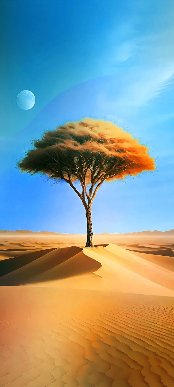 Lone Tree In Desert Dunes - Surreal Landscape Art iPhone Wallpaper (922x2048)