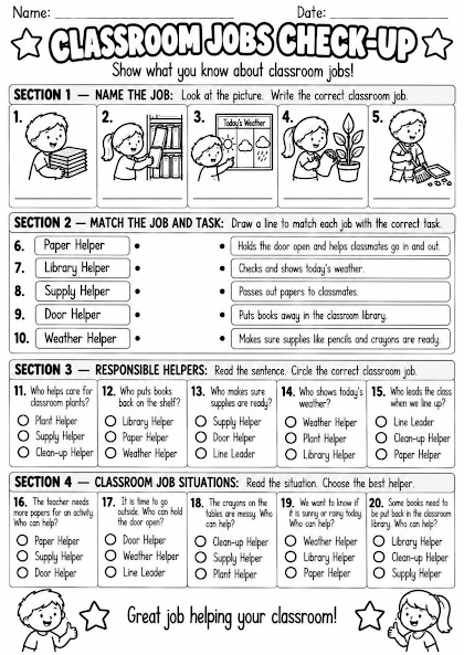 Classroom Jobs Check-Up Worksheet
