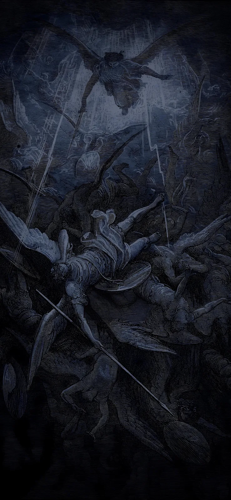 Fall Of The Rebel Angels - Classical Engraving Art 2K iPhone Wallpaper (1890x4094)