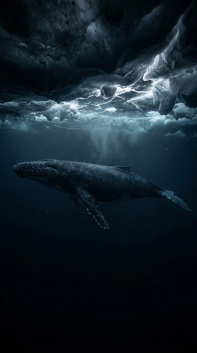 Whale Swimming Under Frozen Ocean Surface Wallpaper - Free 4K mobile Wallpaper