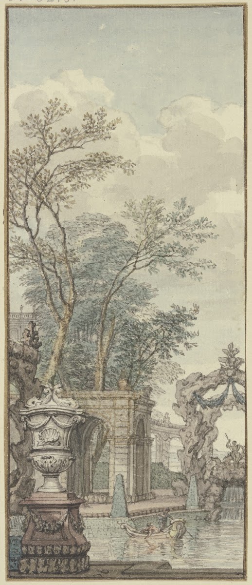 Panneau Parkansicht mit Wasserwerken und künstlichem Felsen
