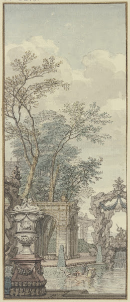 Panneau Parkansicht mit Wasserwerken und künstlichem Felsen