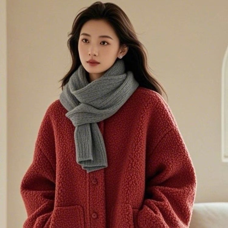 Faux Sheepskin Coat, Loose, with Pockets