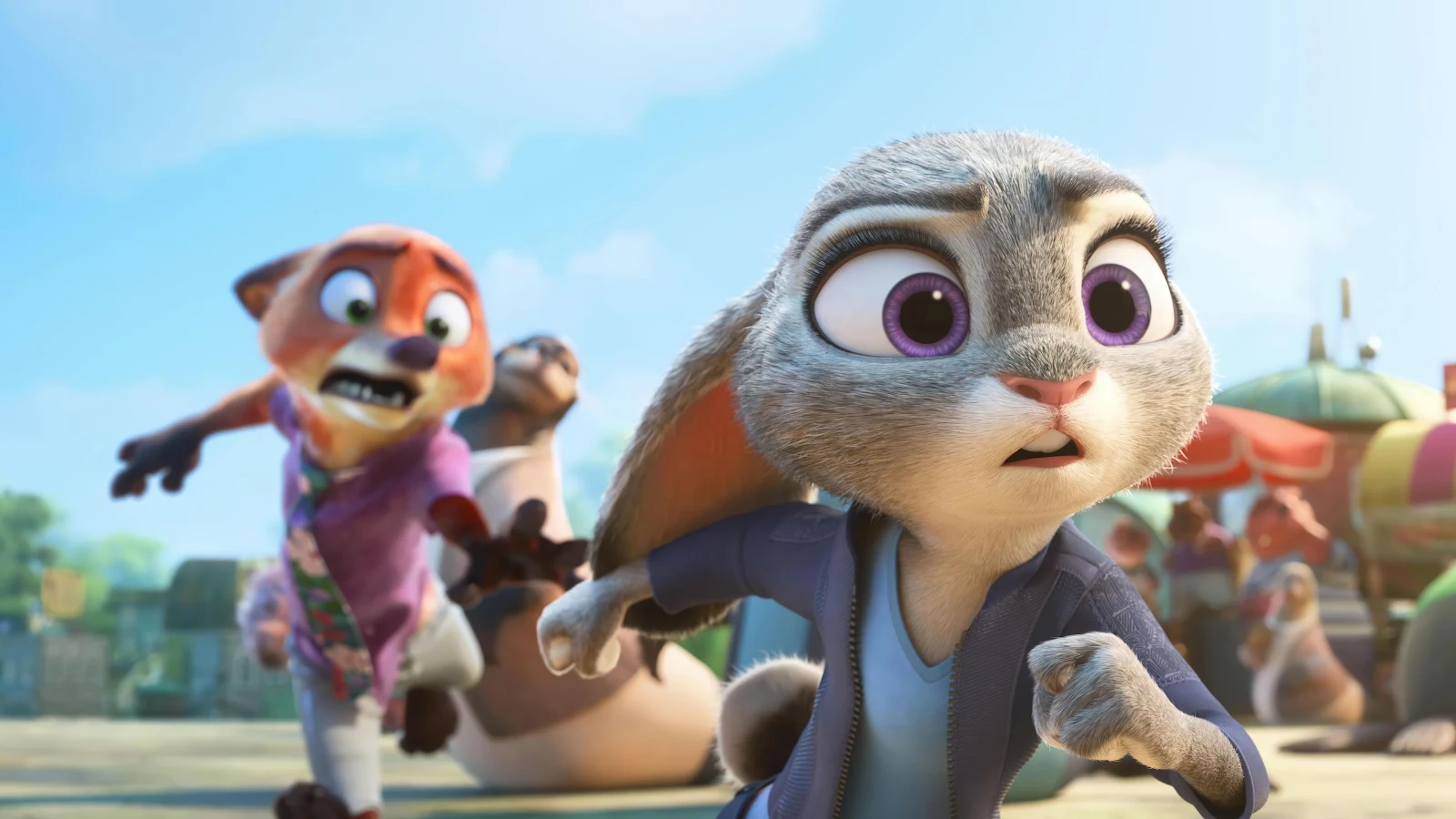 Judy Hopps And Nick Wilde Running - 3D Animation 4K Wallpaper (3840x2160)