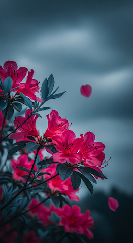 Pink Azaleas Dark Sky