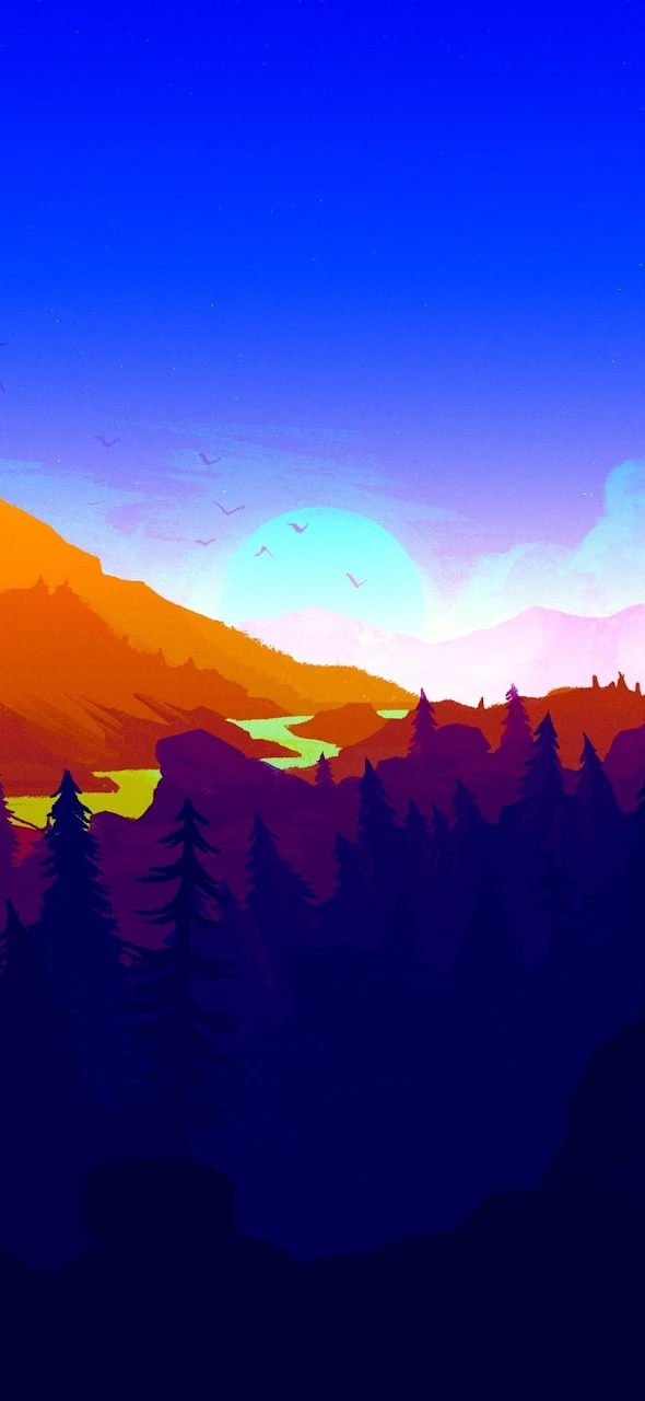 Firewatch, Minimalism, Sunset, Landscape, Mountains 4K Phone Wallpaper
