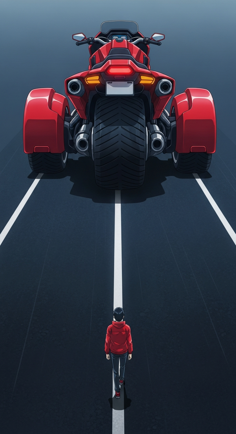 Anime Character Walking Away from Huge Red Futuristic Motorcycle Illustration - Free 4K mobile Wallpaper