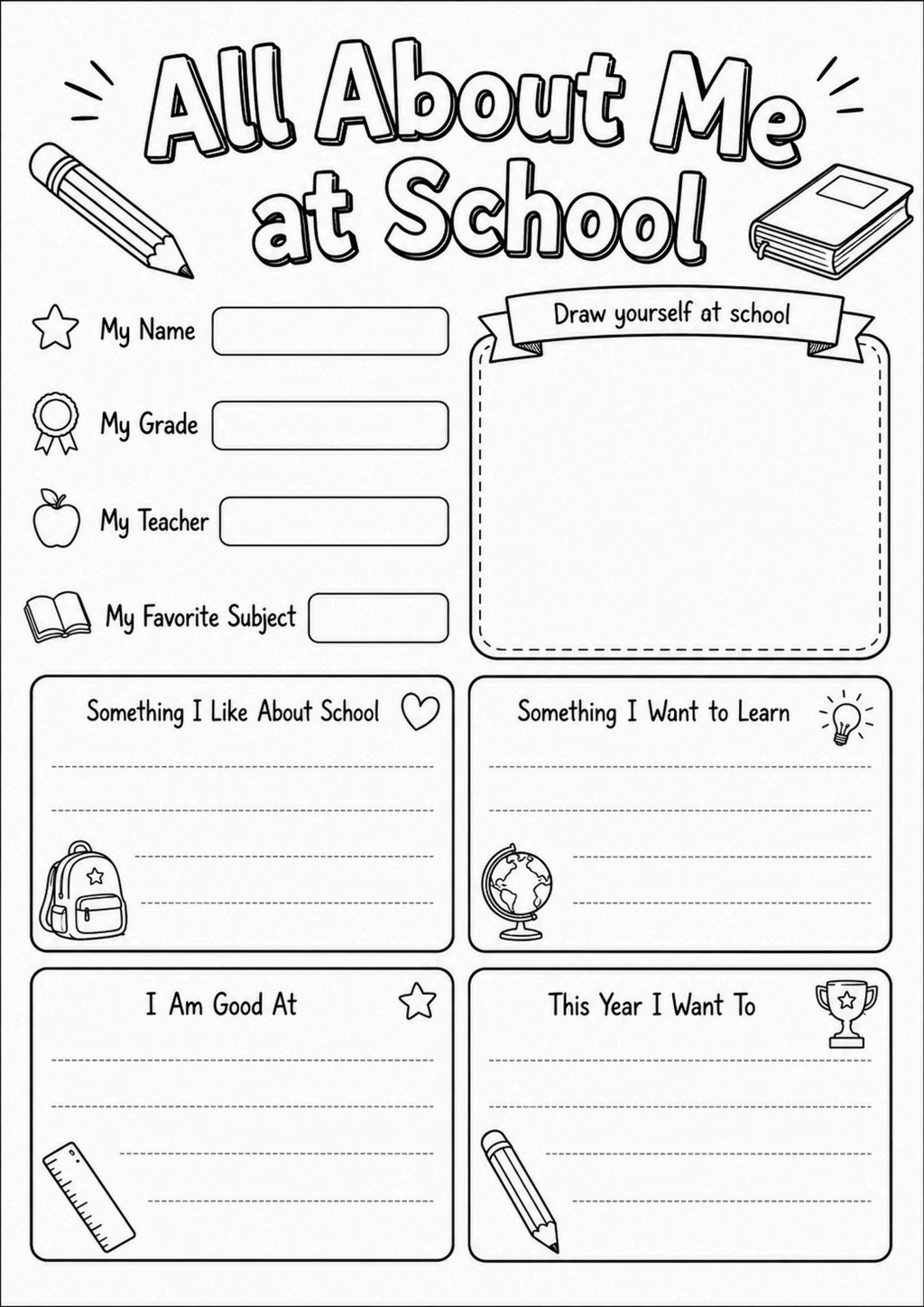 All About Me at School Worksheet