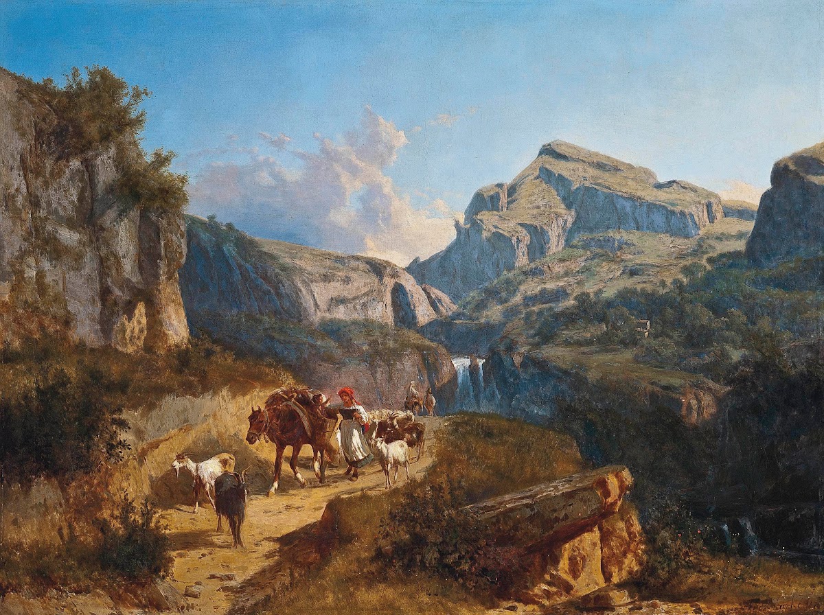 Herding goats on a mountain pass 1876