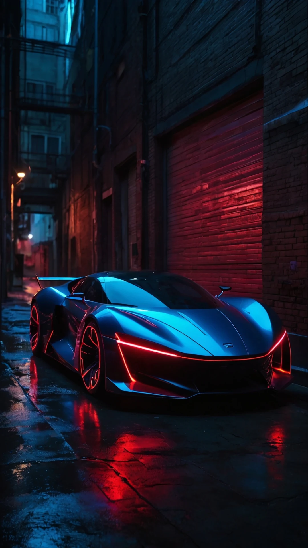 Futuristic Sports Car in Neon Alley at Night - Free 4K mobile Wallpaper