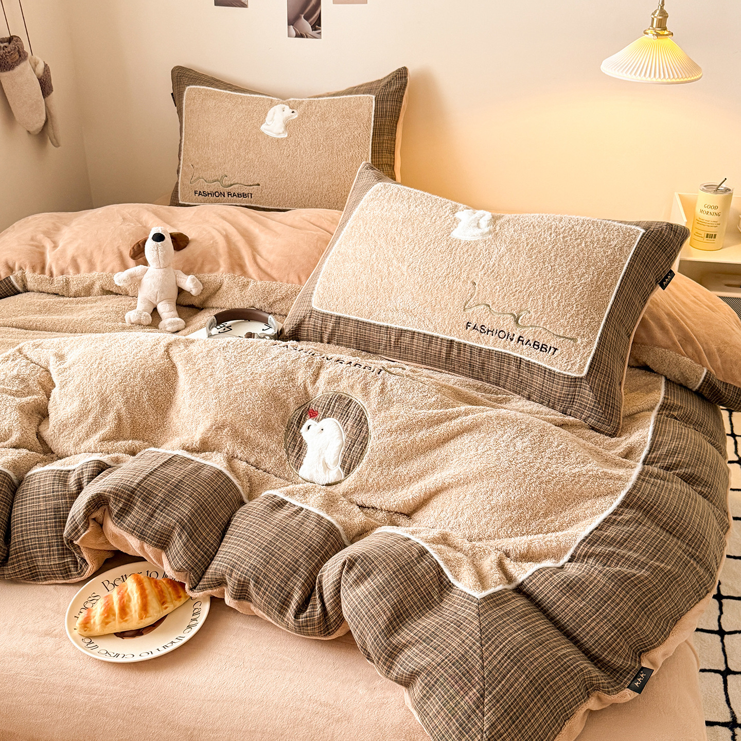 Milk fiber fleece bedding set, thickened, various sizes