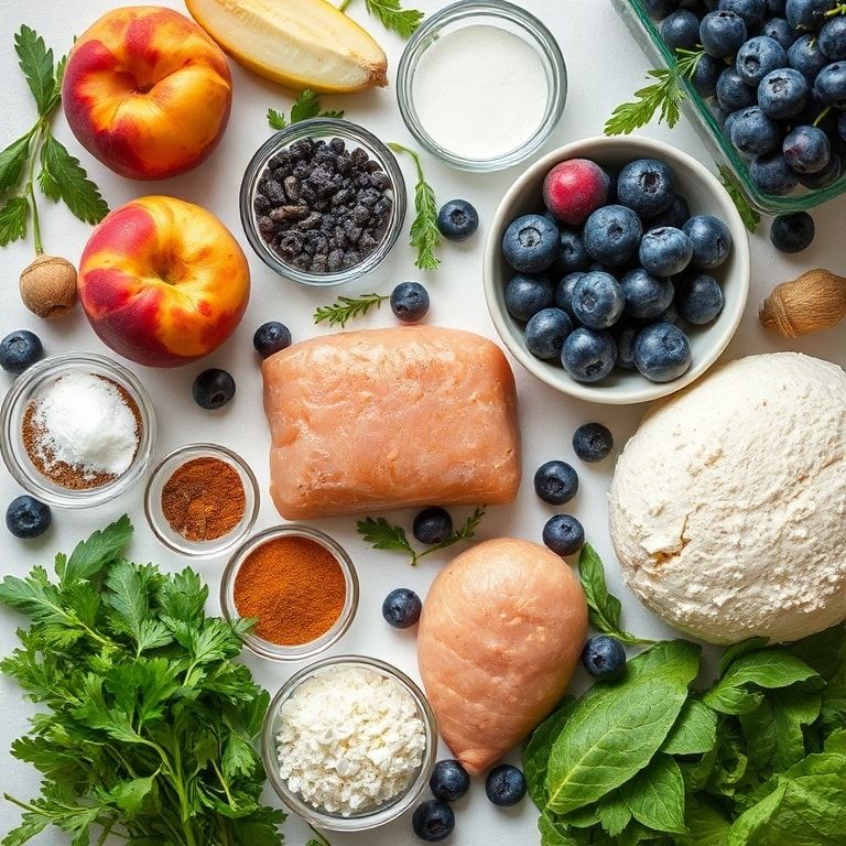 Ingredients for Easy Peach Blueberry Cake Recipe for Summer Baking: Fresh Fruit Cake Delight