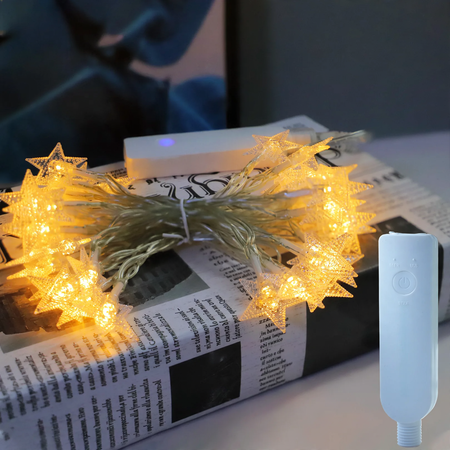 LED string lights with remote control, rechargeable