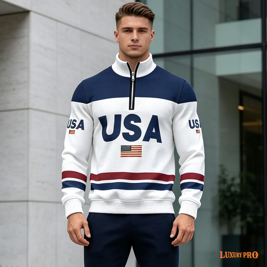 Stand-up Collar Half-Zip Pullover Hoodie Pocketless