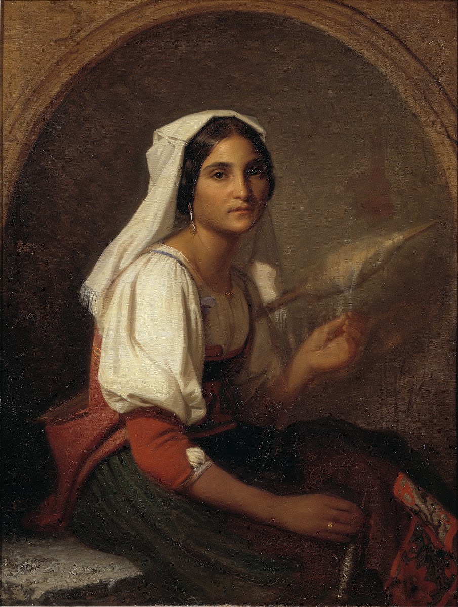 An Italian Woman Spinning Flax 1847