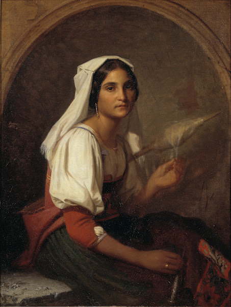 An Italian Woman Spinning Flax 1847