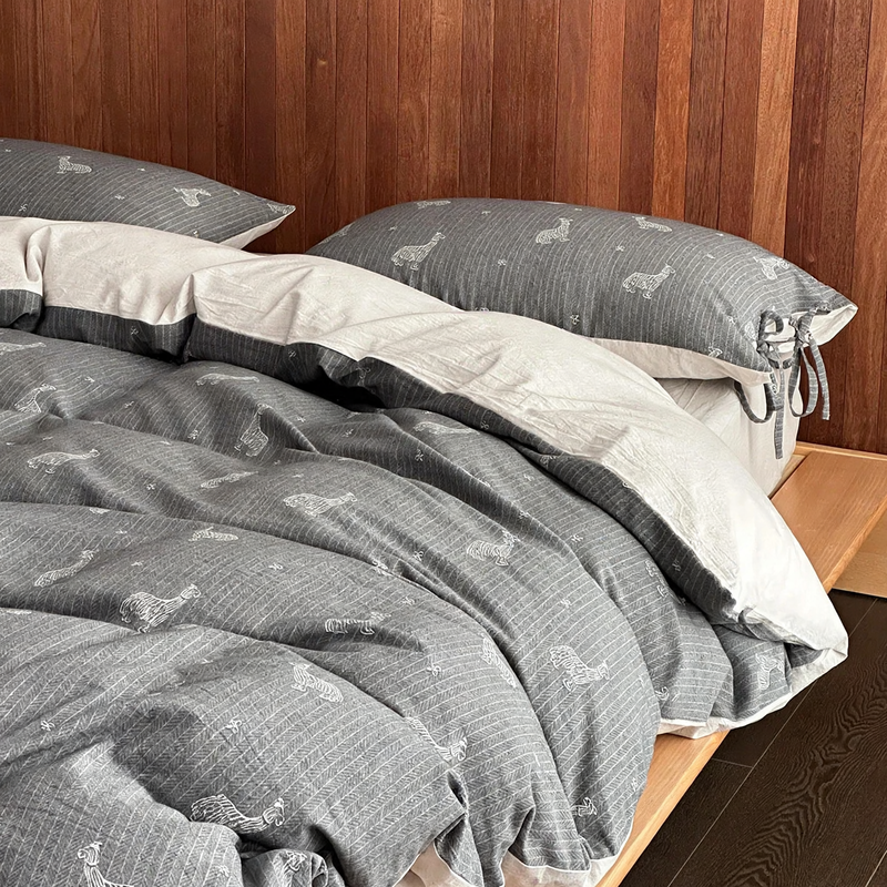 Cotton-Linen Bedding Set, Jacquard, with Ties